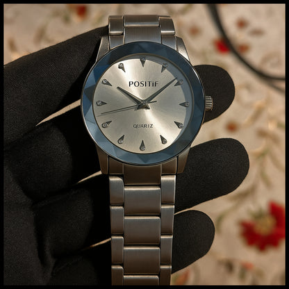 Positif Classic Stainless Steel Quartz Watch For Men's - Free Cash On Delivery