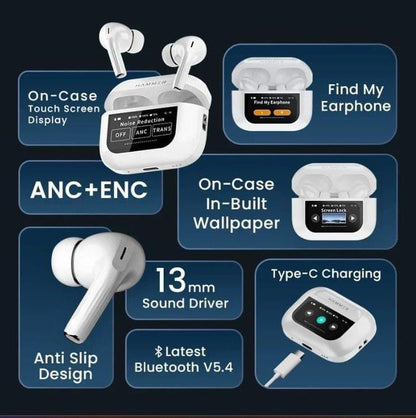 A9 Pro ANC/ENC Display Wireless Airpods - With Free Cash on Delivery
