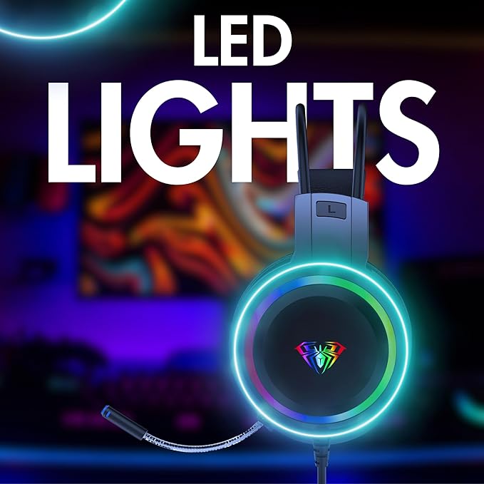 AULA S608 Wired Gaming Headset with RGB Lights & Mic - Free Cash On Delivery