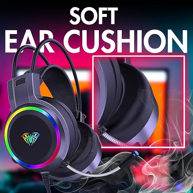AULA S608 Wired Gaming Headset with RGB Lights & Mic - Free Cash On Delivery