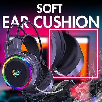 AULA S608 Wired Gaming Headset with RGB Lights & Mic - Free Cash On Delivery