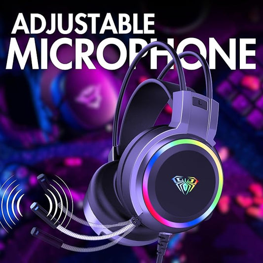 AULA S608 Wired Gaming Headset with RGB Lights & Mic - Free Cash On Delivery