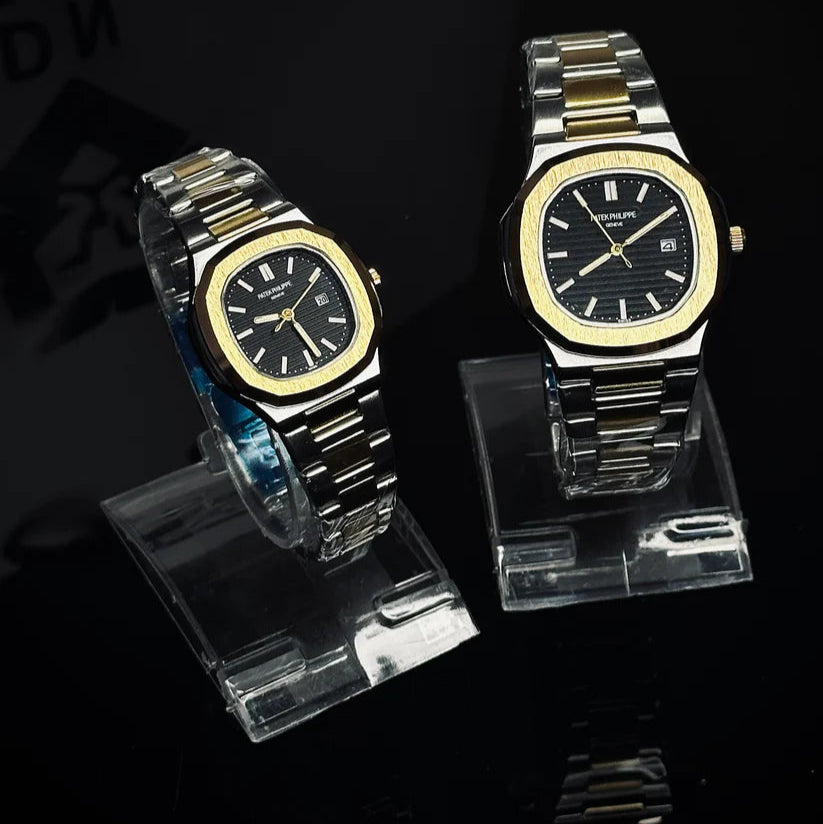 Patek Philippe Two-Tone Black Couple Watches - Free Cash On Delivery