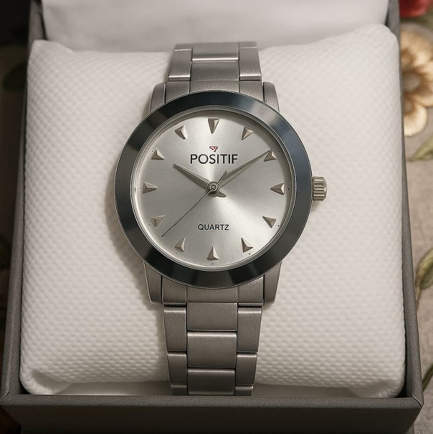 Positif Classic Stainless Steel Quartz Watch For Men's - Free Cash On Delivery