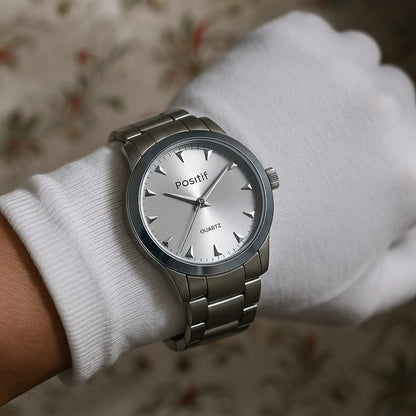 Positif Classic Stainless Steel Quartz Watch For Men's - Free Cash On Delivery