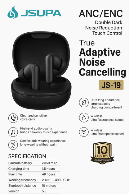 JS-19 ANC/ENC Wireless Earbuds True - Free Cash On Delivery