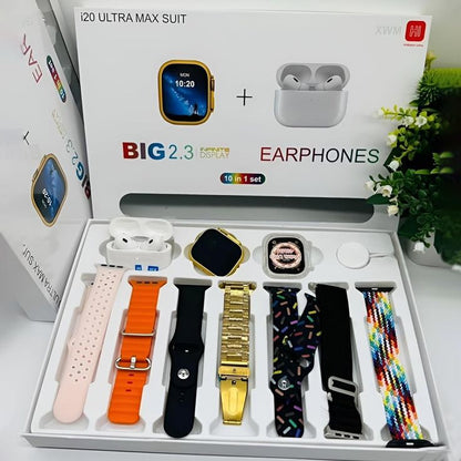 i20 Ultra Max 10-in-1 Smart Watch with Earbuds Combo - Free Cash On Delivery
